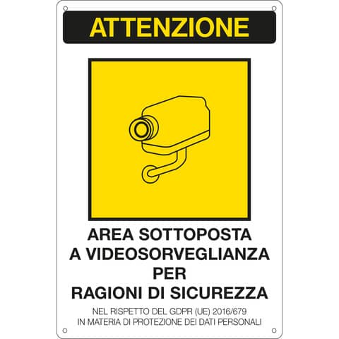 Cartello area video 20x30 cm Immagine gialla Cartelli Segnalatori "Area