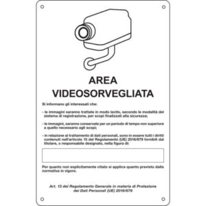 Cartello area video 20x30 cm Immagine bianca Cartelli Segnalatori "Area