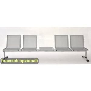 Panca 4 posti attesa Unisit Plexus PS4PT con tavolino in acciaio grigio schienale