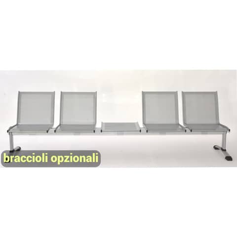 Panca 4 posti attesa Unisit Plexus PS4PT con tavolino in acciaio grigio schienale