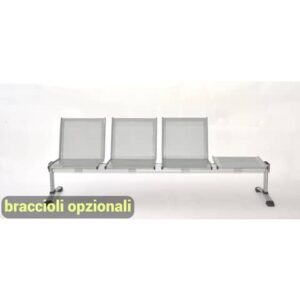 Panca 3 posti attesa Unisit Plexus PS3PT con tavolino in acciaio grigio schienale