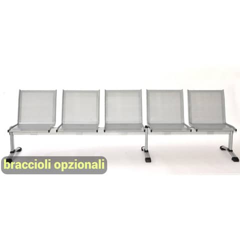 Panca 5 posti attesa Unisit Plexus PS5P in acciaio grigio - schienale e seduta