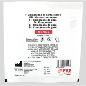 Busta di garza compressa sterile - 10x10 cm a 8 pieghe PVS bianco