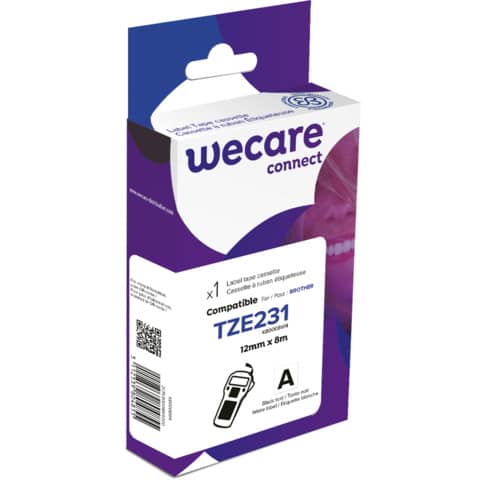 Brother compatible tape 12 mm x 8 mt Wecare black/white