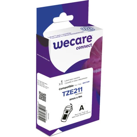 Nastro compatibile Brother 6 mm x 8 mt Wecare nero/bianco