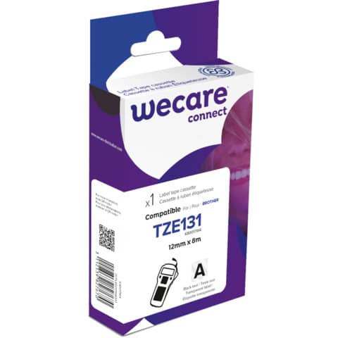 Nastro compatibile Brother 12 mm x 8 mt Wecare nero/trasparente