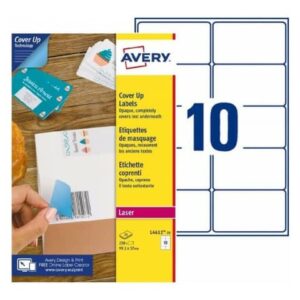 Etichette bianche coprenti Avery BlockOUTย 99,1x57 mm - 10 et/foglio -