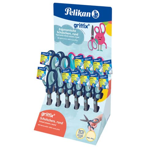 Espositore 12 forbici Griffix Pelikan per destrimani e mancini assortite