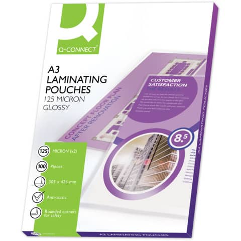 Pouches per plastificatrici Q-Connect 2x125 µm finitura lucida A3
