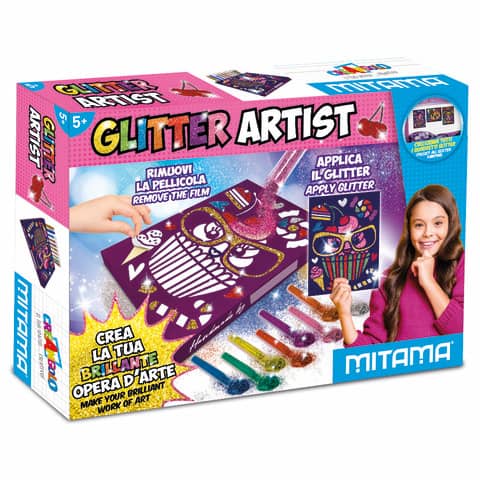 Glitter Artist Cat Mitama - Quadretto adesivo A4 + 8 Polverine Glitter +