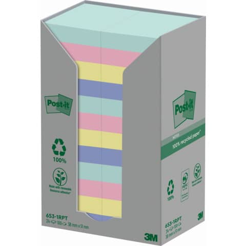 Foglietti Post-it® Notes in carta riciclata assortiti pastello conf. Torre