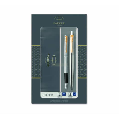 Parker DUO Gift Set - Jotter Stainless Steel GT biros + fountain pen
