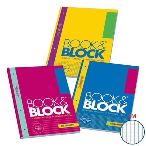 Blocco 40 ff A4 collato lato lungo - forati e rinforzati - 80 gr/mq Blasetti