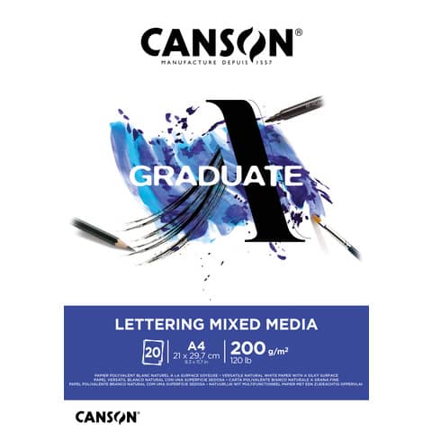 Blocco GRADUATE Lettering Mixed Media A4 20 fogli 200 g/m² Canson bianco
