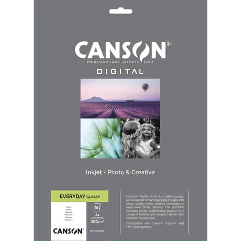 Carta fotografica Canson Everyday Glossy A4 15 fogli - 200 g/m² bianco
