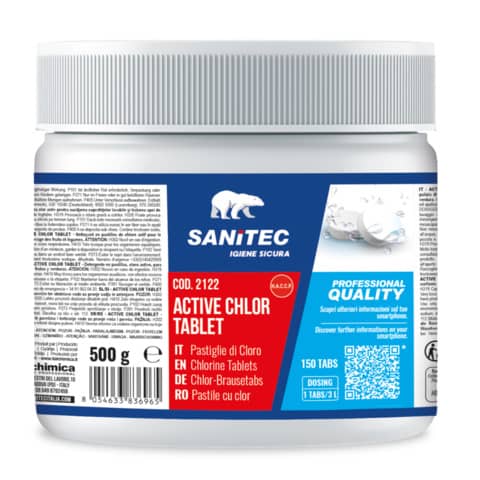 Detergente in pastiglie al cloro attivo Active Chlor Tablet Sanitec 500 g