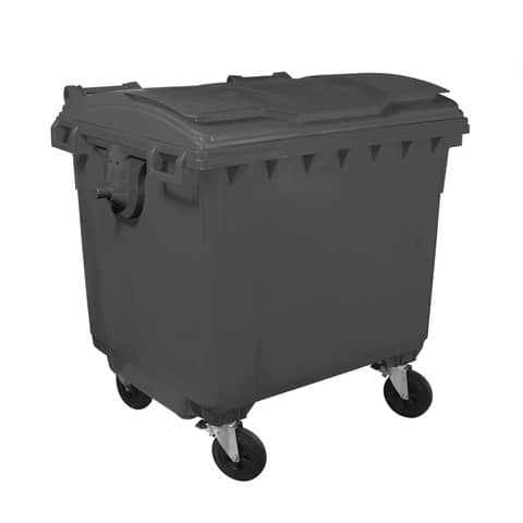 Cassonetto portarifiuti carrellato 1100 lt con coperchio piano e maniglie a