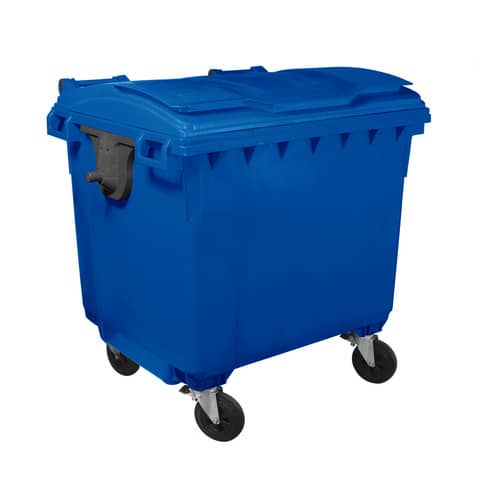 Cassonetto portarifiuti carrellato 1100 lt con coperchio piano e maniglie a
