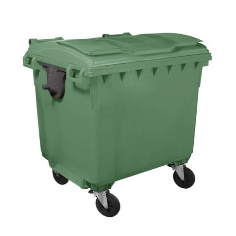 Cassonetto portarifiuti carrellato 1100 lt con coperchio piano e maniglie a