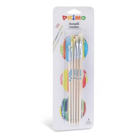 Blister 5 flat brushes Primo size 0/2/4/6/8