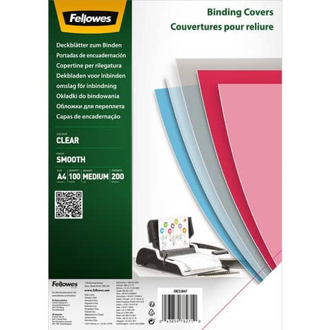 Copertine per rilegatura A4 in PET trasparente  Fellowes 200