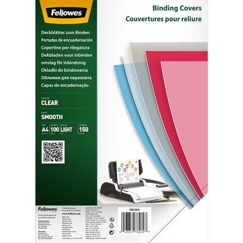 Copertine per rilegatura A4 in PET trasparente Fellowes 150