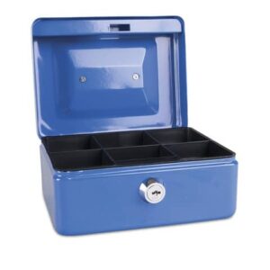 Lockable metal money box 152x80x115 mm Donau blue