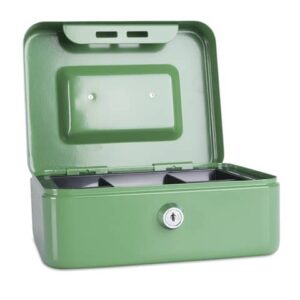 Lockable metal money box 200x90x160 mm Donau green