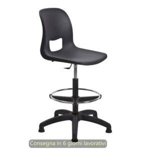 Sgabello tecnico Vera 60 con scocca in PP nero Seditaly alto con poggiapiedi