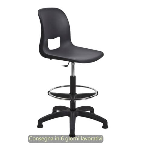 Sgabello tecnico Vera 60 con scocca in PP nero Seditaly alto con poggiapiedi