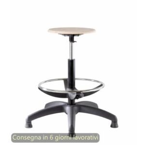 Sgabello tecnico Work Wood 60 tondello in faggio e base in nylon Seditaly alto