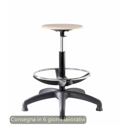 Sgabello tecnico Work Wood 60 tondello in faggio e base in nylon Seditaly alto