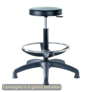 Sgabello tecnico Work 60  tondello in PU flessibile e lavabile nero Seditaly alto
