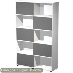 Libreria alta 120x35xH.190,6 cm con 5 ante scorrevoli struttura bianca Blade