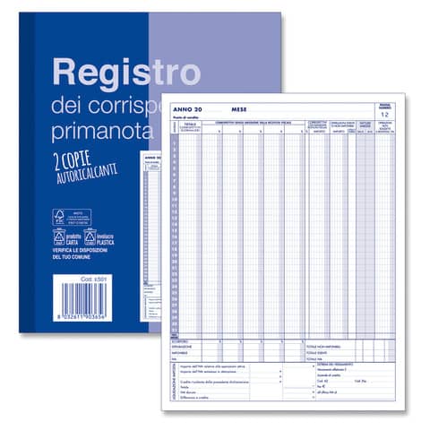 Blocco registro IVA dei Corrispettivi O.C.L. 12x2 copie autoricalcanti -