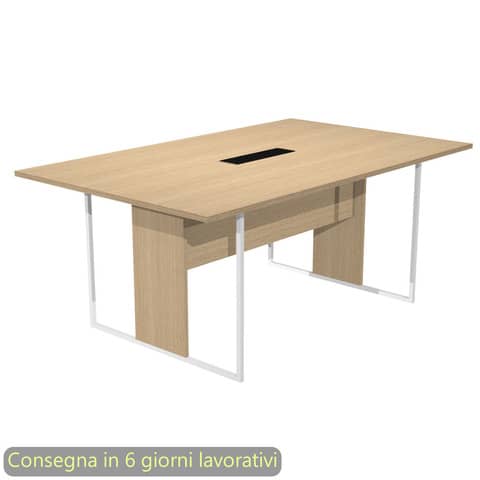 Tavolo riunioni con top access nero 180x110xH.74,4 cm strut. metallo bianco