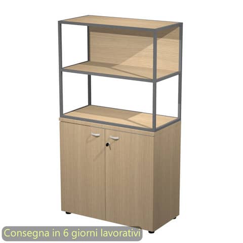 Armadio basso rovere ante rovere con libreria metallica antracite - ripiani