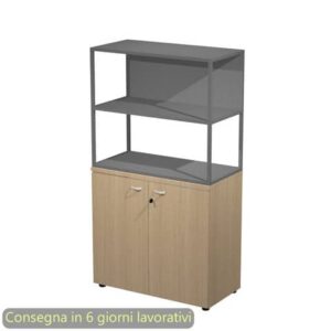 Armadio basso rovere ante rovere con libreria metallica antracite - ripiani