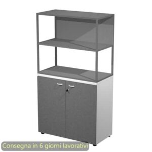 Armadio basso bianco ante antracite con libreria metallica antracite - ripiani