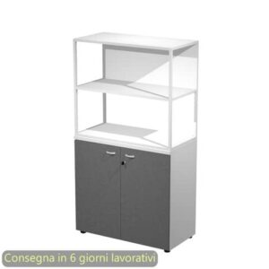 Armadio basso bianco ante antracite con libreria metallica bianca - ripiani