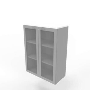Armadio medio ante vetro telaio MDF, top bianco scocca argento 90x45xH.123,2 cm