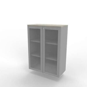 Armadio medio ante vetro telaio MDF, top cemento scocca argento 90x45xH.123,2 cm