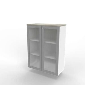 Armadio medio ante vetro telaio MDF, top cemento scocca bianca 90x45xH.123,2 cm