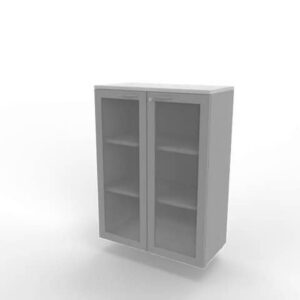 Armadio medio ante vetro telaio MDF, top grigio scocca argento 90x45xH.123,2 cm
