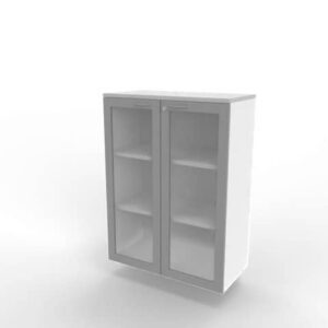 Armadio medio ante vetro telaio MDF, top grigio scocca bianca 90x45xH.123,2 cm