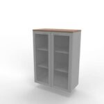 Armadio medio ante vetro telaio MDF, top noce canaletto scocca argento
