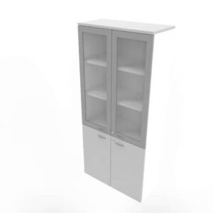 Armadio alto con ante basse grigio e alte in vetro telaio MDF scocca bianca