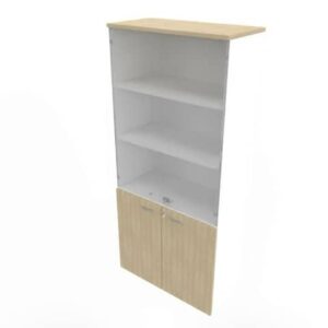 Armadio alto con ante basse rovere e alte in vetro scocca bianca 90x45xH.200
