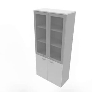 Armadio alto con ante basse grigio e alte in vetro telaio MDF scocca argento