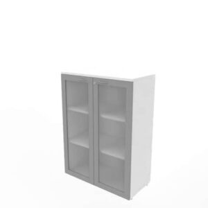 Armadio medio ante vetro telaio MDF, top biancoi scocca bianca 90x45xH.123,2 cm